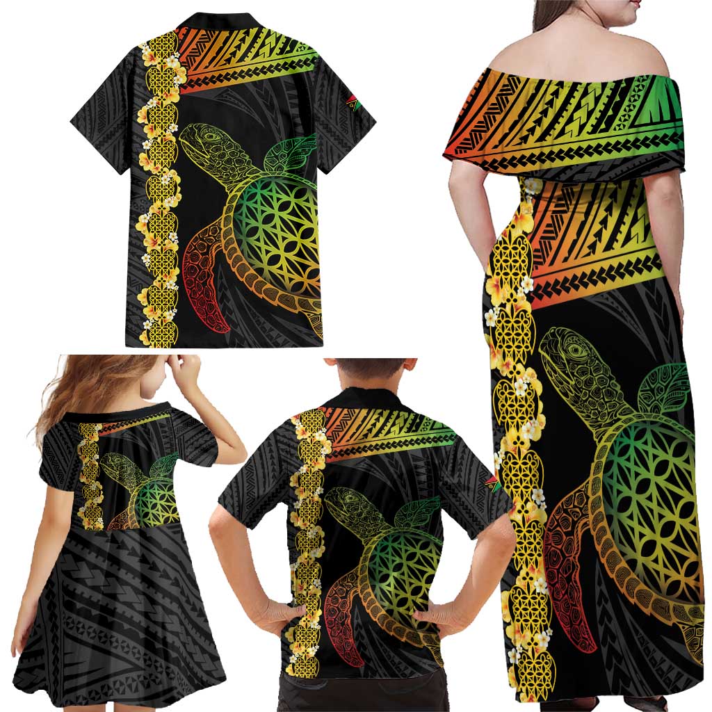 Vanuatu Sand Drawing Turtle Family Matching Off Shoulder Maxi Dress and Hawaiian Shirt Happy Independence Day LT14 - Polynesian Pride