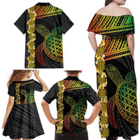 Vanuatu Sand Drawing Turtle Family Matching Off Shoulder Maxi Dress and Hawaiian Shirt Happy Independence Day LT14 - Polynesian Pride
