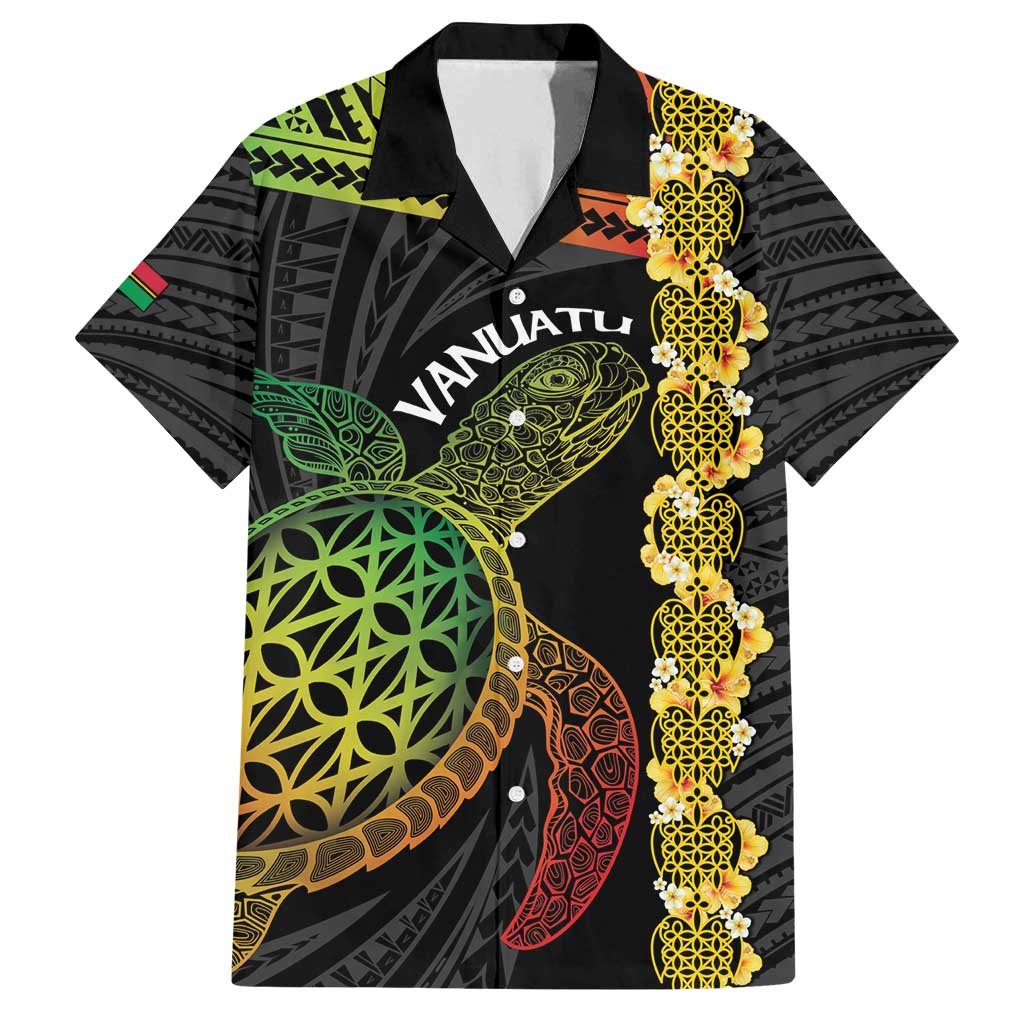 Vanuatu Sand Drawing Turtle Family Matching Off Shoulder Maxi Dress and Hawaiian Shirt Happy Independence Day LT14 Dad's Shirt - Short Sleeve Black - Polynesian Pride