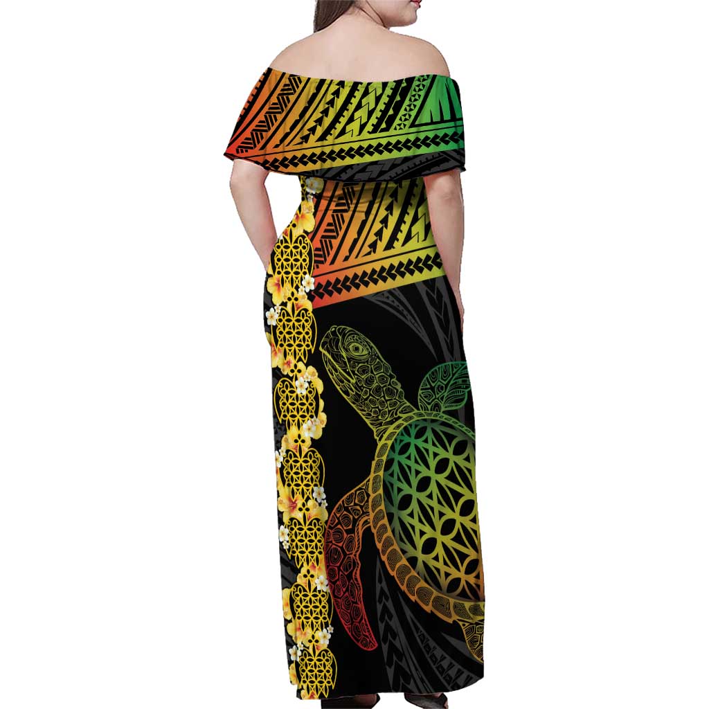 Vanuatu Sand Drawing Turtle Family Matching Off Shoulder Maxi Dress and Hawaiian Shirt Happy Independence Day LT14 - Polynesian Pride