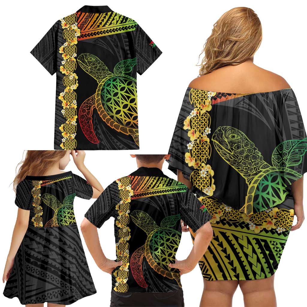 Vanuatu Sand Drawing Turtle Family Matching Off Shoulder Short Dress and Hawaiian Shirt Happy Independence Day LT14 - Polynesian Pride