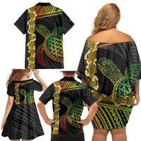 Vanuatu Sand Drawing Turtle Family Matching Off Shoulder Short Dress and Hawaiian Shirt Happy Independence Day LT14 - Polynesian Pride