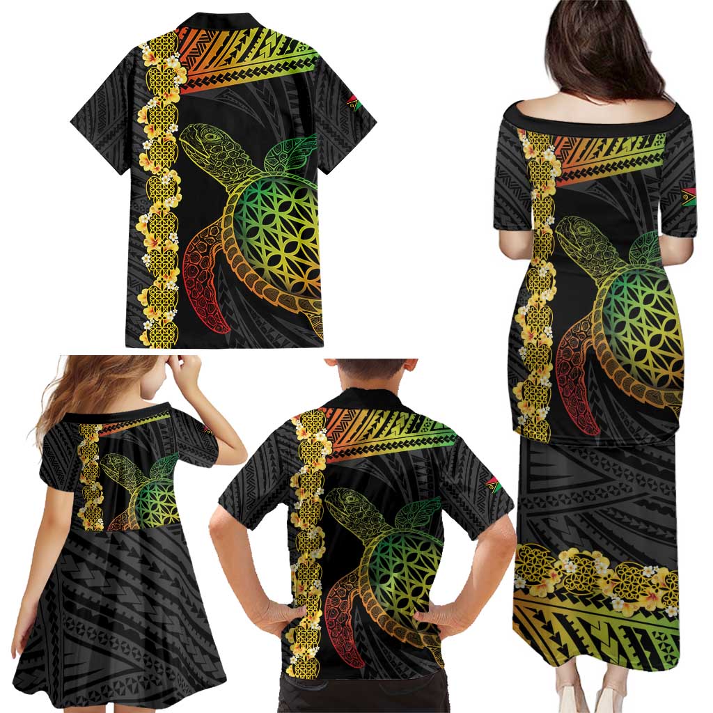 Vanuatu Sand Drawing Turtle Family Matching Puletasi and Hawaiian Shirt Happy Independence Day LT14 - Polynesian Pride