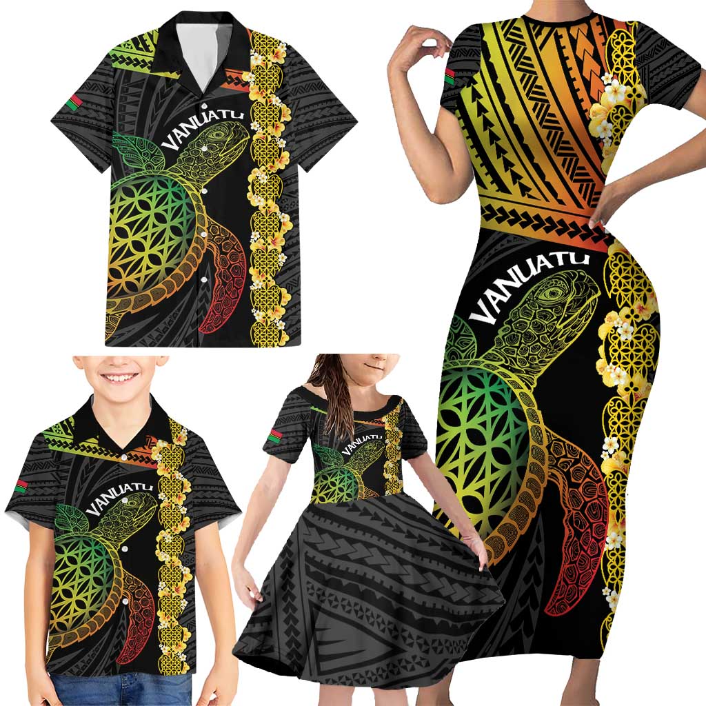 Vanuatu Sand Drawing Turtle Family Matching Short Sleeve Bodycon Dress and Hawaiian Shirt Happy Independence Day LT14 - Polynesian Pride