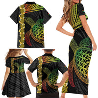 Vanuatu Sand Drawing Turtle Family Matching Short Sleeve Bodycon Dress and Hawaiian Shirt Happy Independence Day LT14 - Polynesian Pride