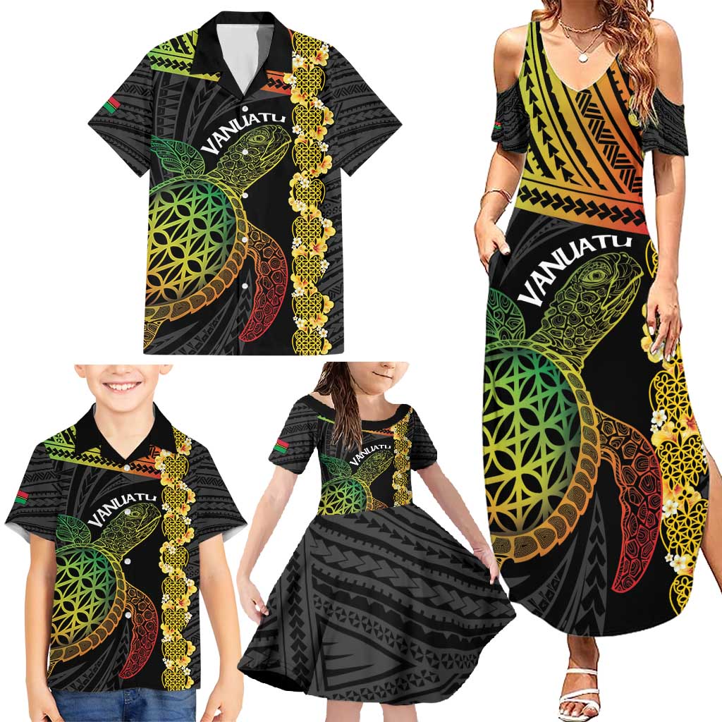 Vanuatu Sand Drawing Turtle Family Matching Summer Maxi Dress and Hawaiian Shirt Happy Independence Day LT14 - Polynesian Pride