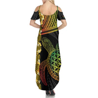 Vanuatu Sand Drawing Turtle Family Matching Summer Maxi Dress and Hawaiian Shirt Happy Independence Day LT14 - Polynesian Pride
