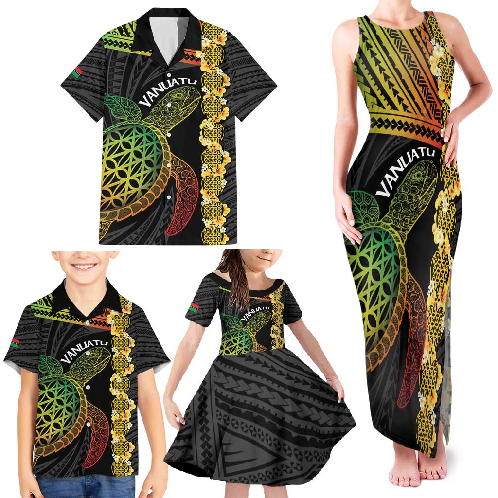 Vanuatu Sand Drawing Turtle Family Matching Tank Maxi Dress and Hawaiian Shirt Happy Independence Day LT14 - Polynesian Pride