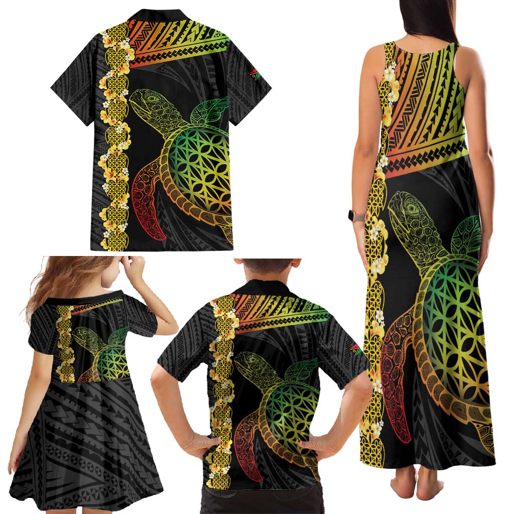 Vanuatu Sand Drawing Turtle Family Matching Tank Maxi Dress and Hawaiian Shirt Happy Independence Day LT14 - Polynesian Pride