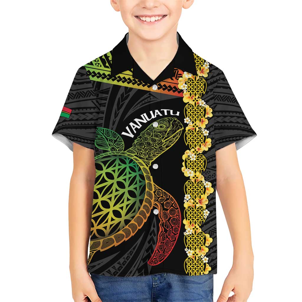 Vanuatu Sand Drawing Turtle Kid Hawaiian Shirt Happy Independence Day LT14 Kid Black - Polynesian Pride
