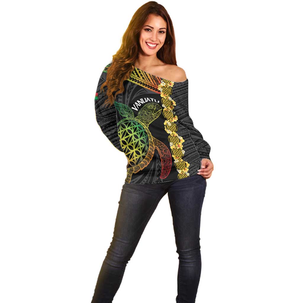 Vanuatu Sand Drawing Turtle Off Shoulder Sweater Happy Independence Day