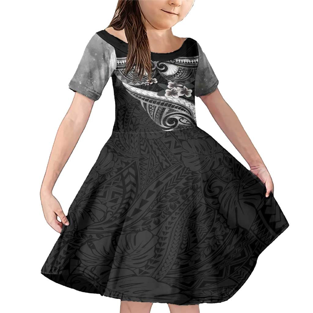 Black Polynesia Family Matching Mermaid Dress and Hawaiian Shirt Tribal Pattern Tropical Frangipani LT14 Daughter's Dress Black - Polynesian Pride