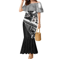 Black Polynesia Family Matching Mermaid Dress and Hawaiian Shirt Tribal Pattern Tropical Frangipani LT14 Mom's Dress Black - Polynesian Pride