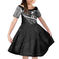 Black Polynesia Family Matching Off The Shoulder Long Sleeve Dress and Hawaiian Shirt Tribal Pattern Tropical Frangipani LT14 Daughter's Dress Black - Polynesian Pride