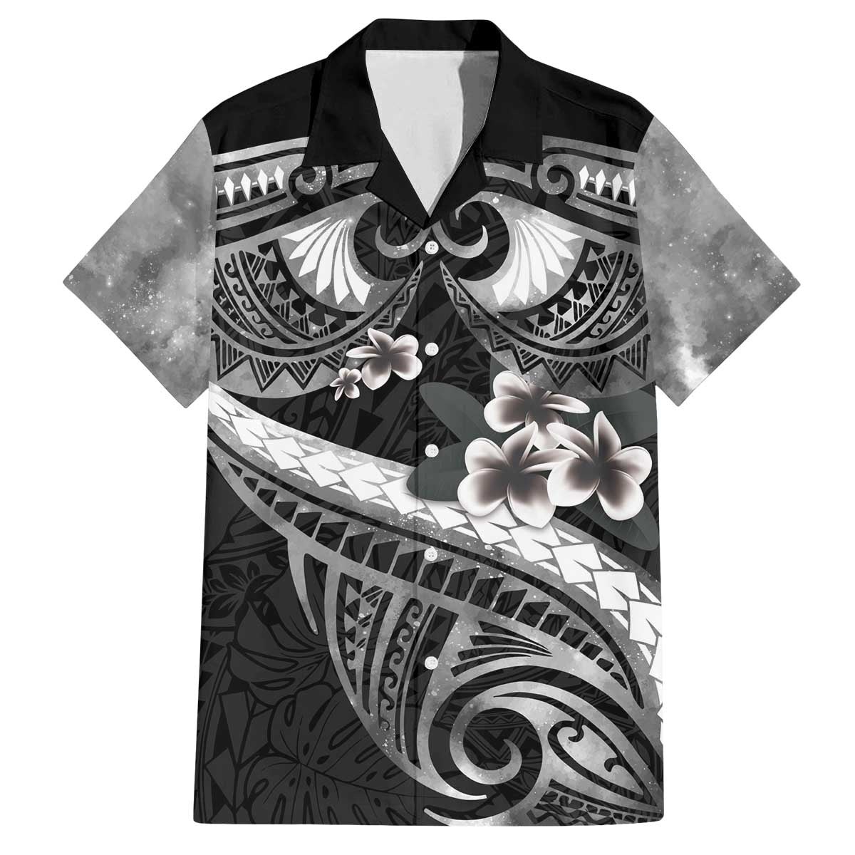Black Polynesia Family Matching Off The Shoulder Long Sleeve Dress and Hawaiian Shirt Tribal Pattern Tropical Frangipani LT14 Dad's Shirt - Short Sleeve Black - Polynesian Pride
