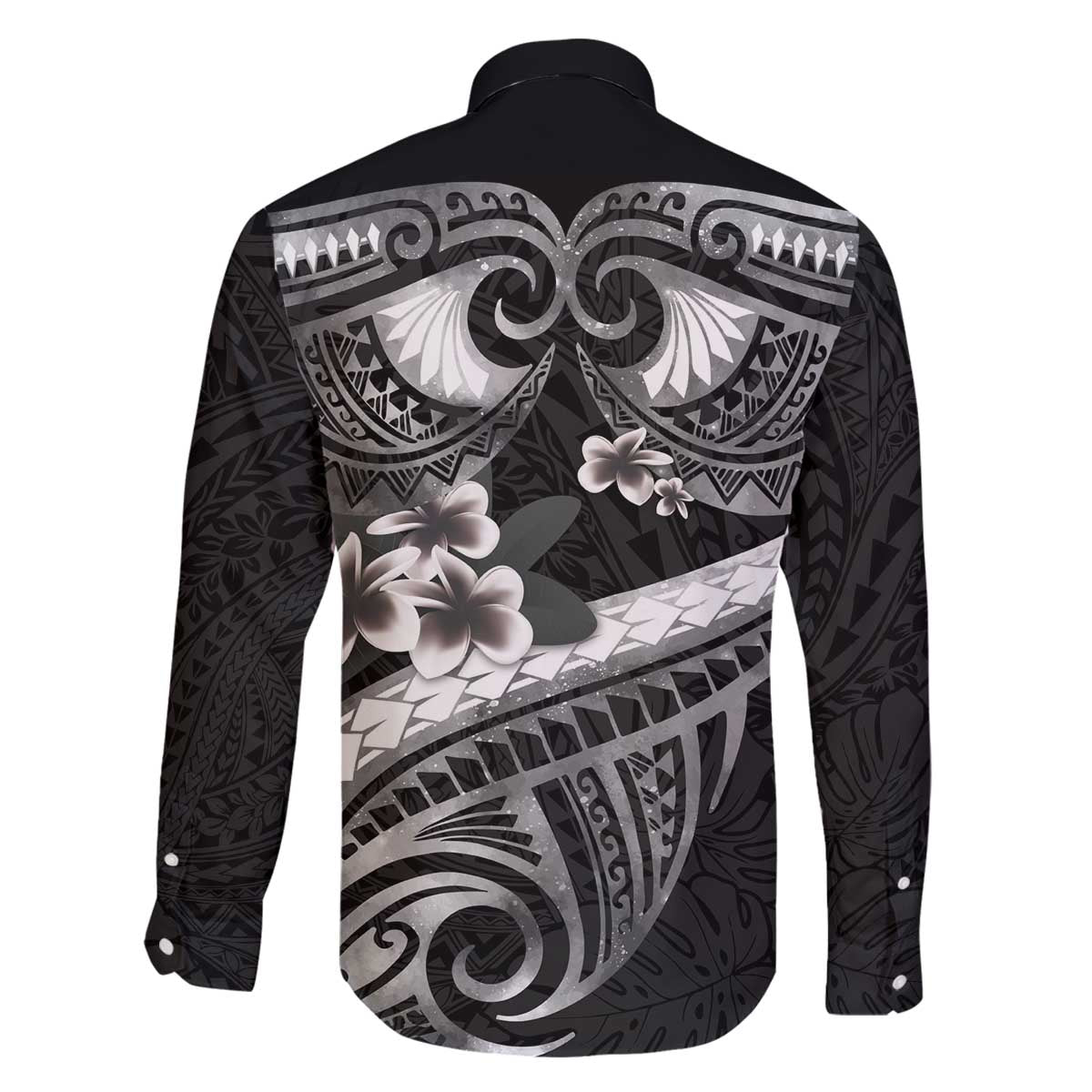 Black Polynesia Family Matching Off The Shoulder Long Sleeve Dress and Hawaiian Shirt Tribal Pattern Tropical Frangipani LT14 - Polynesian Pride