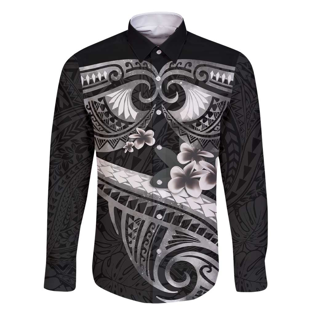 Black Polynesia Family Matching Short Sleeve Bodycon Dress and Hawaiian Shirt Tribal Pattern Tropical Frangipani LT14 Dad's Shirt - Long Sleeve Black - Polynesian Pride