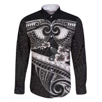 Black Polynesia Family Matching Short Sleeve Bodycon Dress and Hawaiian Shirt Tribal Pattern Tropical Frangipani LT14 Dad's Shirt - Long Sleeve Black - Polynesian Pride