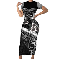 Black Polynesia Family Matching Short Sleeve Bodycon Dress and Hawaiian Shirt Tribal Pattern Tropical Frangipani LT14 Mom's Dress Black - Polynesian Pride