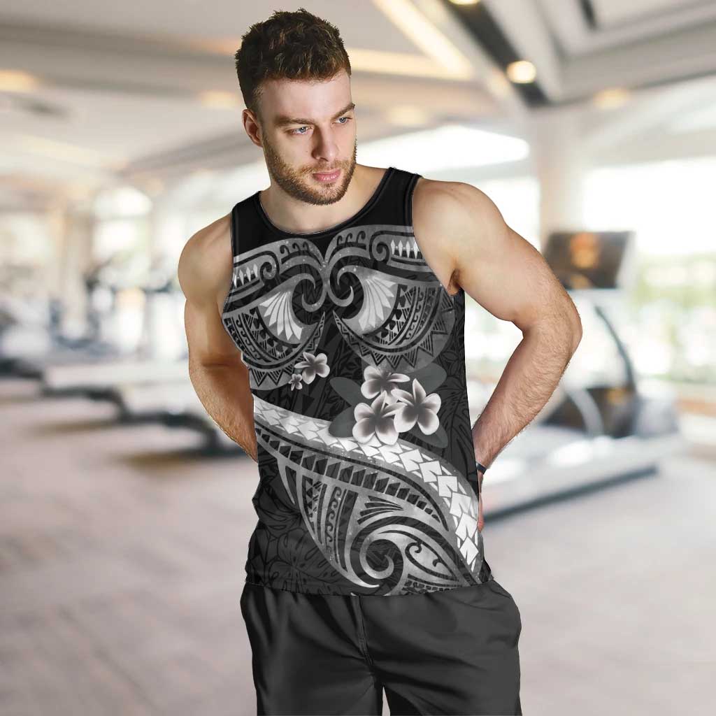 Black Polynesia Men Tank Top Tribal Pattern Tropical Frangipani LT14 Black - Polynesian Pride