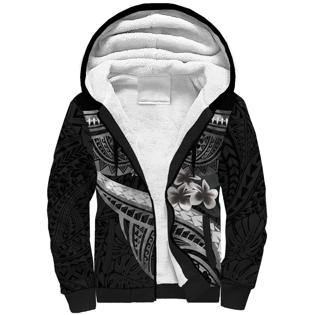 Black Polynesia Sherpa Hoodie Tribal Pattern Tropical Frangipani LT14 Unisex Black - Polynesian Pride
