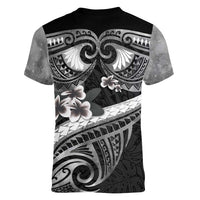 Black Polynesia Women V-Neck T-Shirt Tribal Pattern Tropical Frangipani LT14 - Polynesian Pride