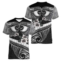 Black Polynesia Women V-Neck T-Shirt Tribal Pattern Tropical Frangipani LT14 - Polynesian Pride