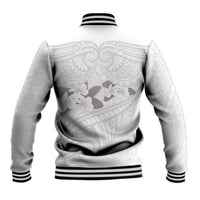 White Polynesia Baseball Jacket Tribal Pattern Tropical Frangipani