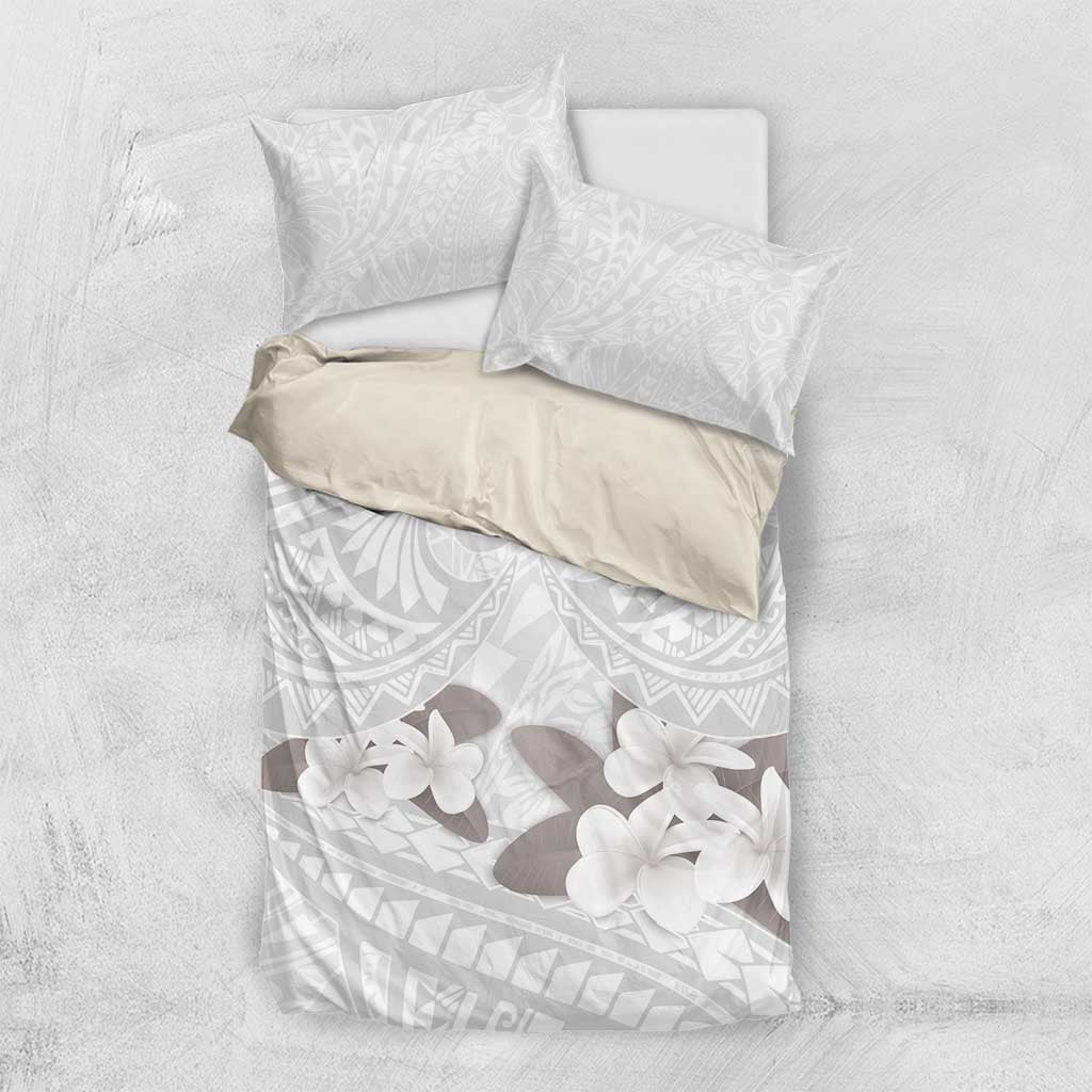 White Polynesia Bedding Set Tribal Pattern Tropical Frangipani