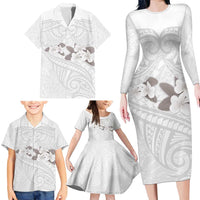 White Polynesia Family Matching Long Sleeve Bodycon Dress and Hawaiian Shirt Tribal Pattern Tropical Frangipani LT14 - Polynesian Pride