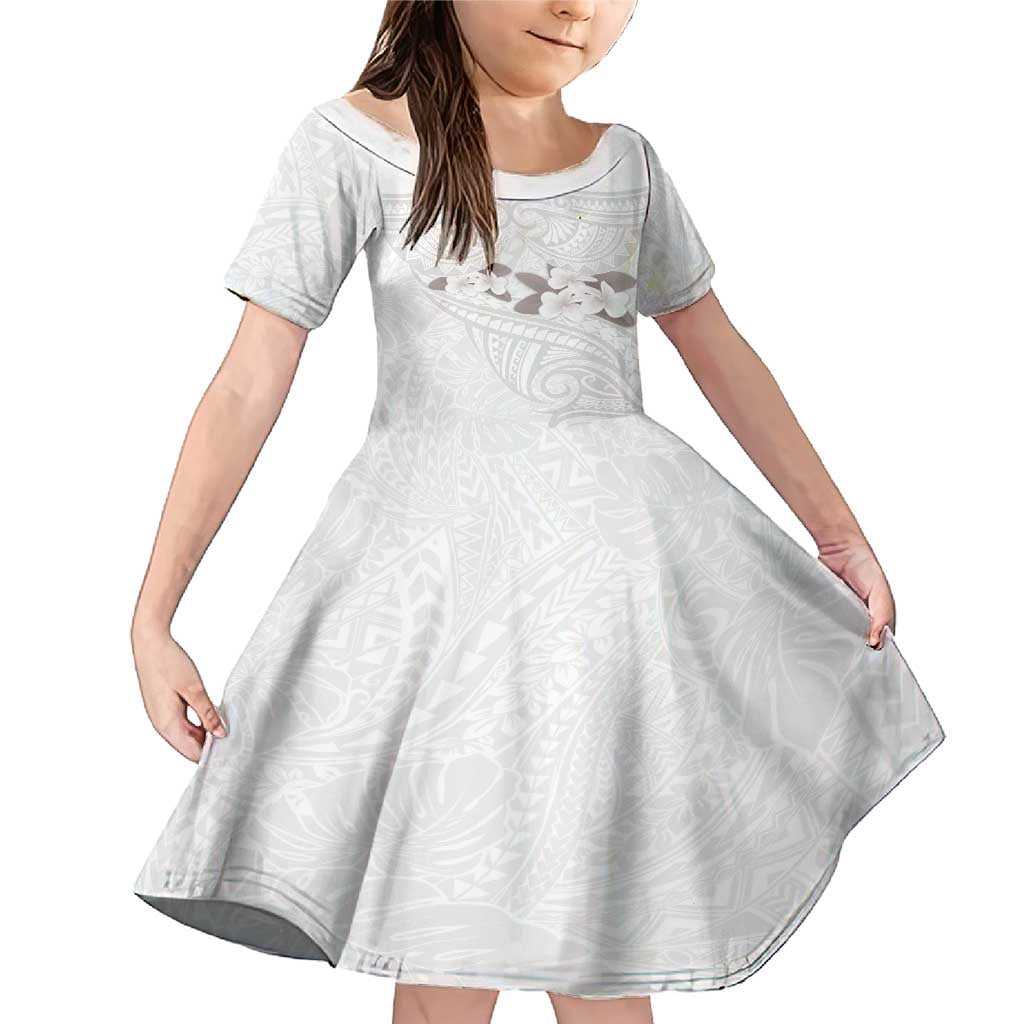 White Polynesia Family Matching Mermaid Dress and Hawaiian Shirt Tribal Pattern Tropical Frangipani LT14 Daughter's Dress White - Polynesian Pride