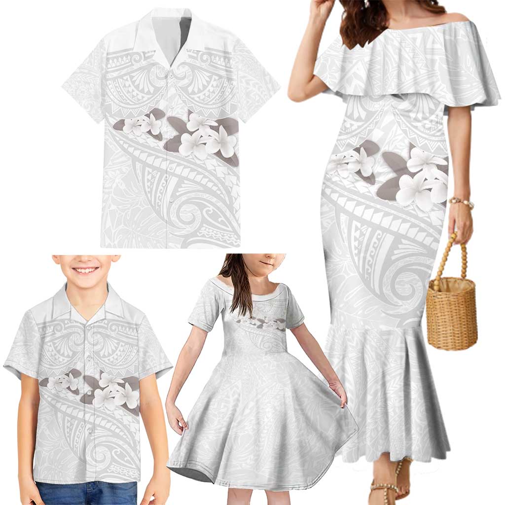White Polynesia Family Matching Mermaid Dress and Hawaiian Shirt Tribal Pattern Tropical Frangipani LT14 - Polynesian Pride