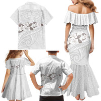 White Polynesia Family Matching Mermaid Dress and Hawaiian Shirt Tribal Pattern Tropical Frangipani LT14 - Polynesian Pride