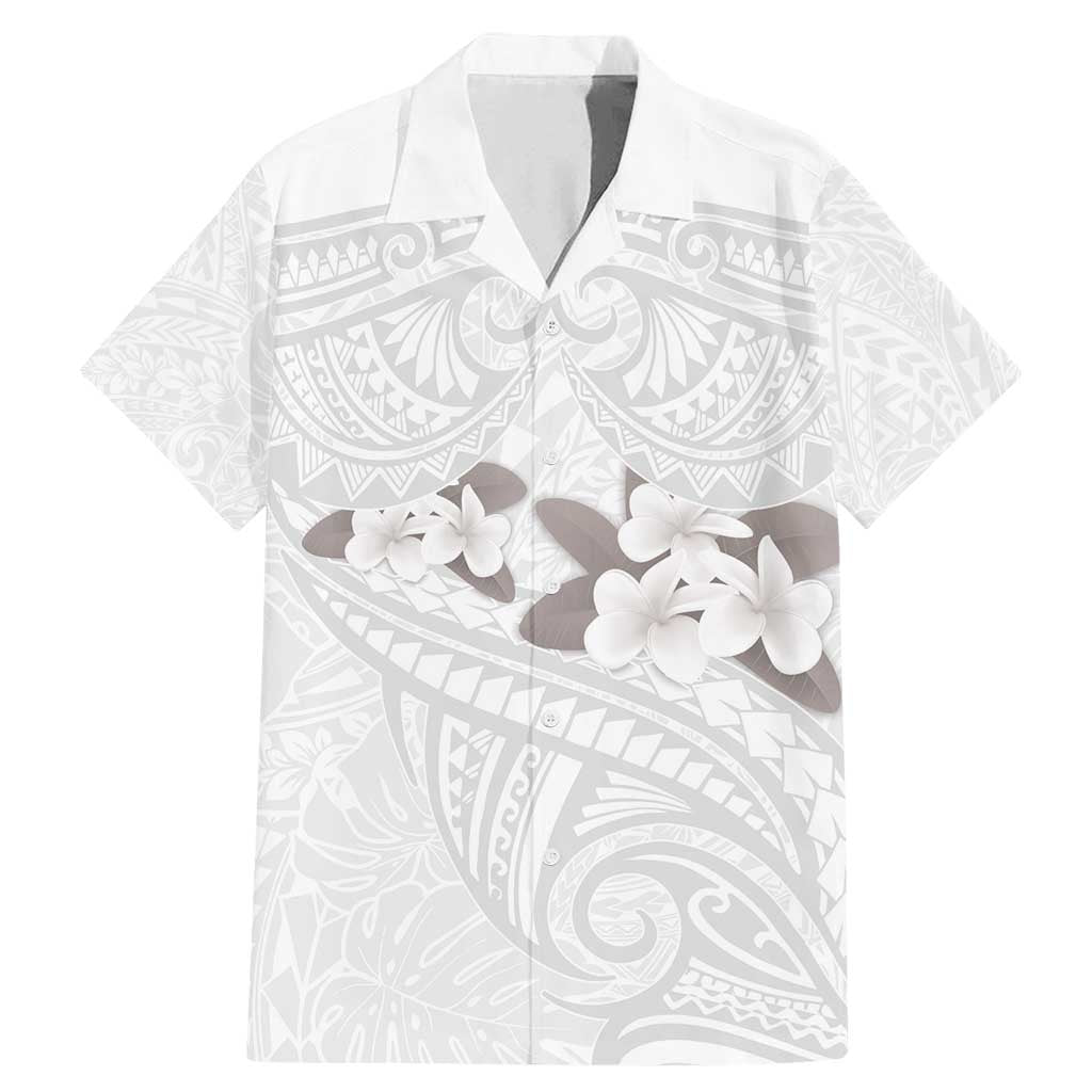 White Polynesia Family Matching Mermaid Dress and Hawaiian Shirt Tribal Pattern Tropical Frangipani LT14 Dad's Shirt - Short Sleeve White - Polynesian Pride