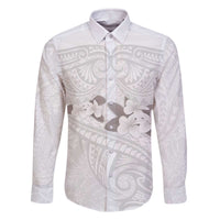 White Polynesia Family Matching Off The Shoulder Long Sleeve Dress and Hawaiian Shirt Tribal Pattern Tropical Frangipani LT14 Dad's Shirt - Long Sleeve White - Polynesian Pride
