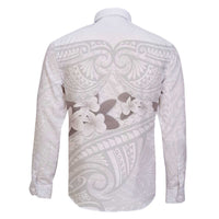 White Polynesia Family Matching Off The Shoulder Long Sleeve Dress and Hawaiian Shirt Tribal Pattern Tropical Frangipani LT14 - Polynesian Pride