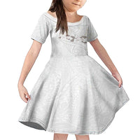 White Polynesia Family Matching Short Sleeve Bodycon Dress and Hawaiian Shirt Tribal Pattern Tropical Frangipani LT14 Daughter's Dress White - Polynesian Pride