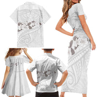 White Polynesia Family Matching Short Sleeve Bodycon Dress and Hawaiian Shirt Tribal Pattern Tropical Frangipani LT14 - Polynesian Pride