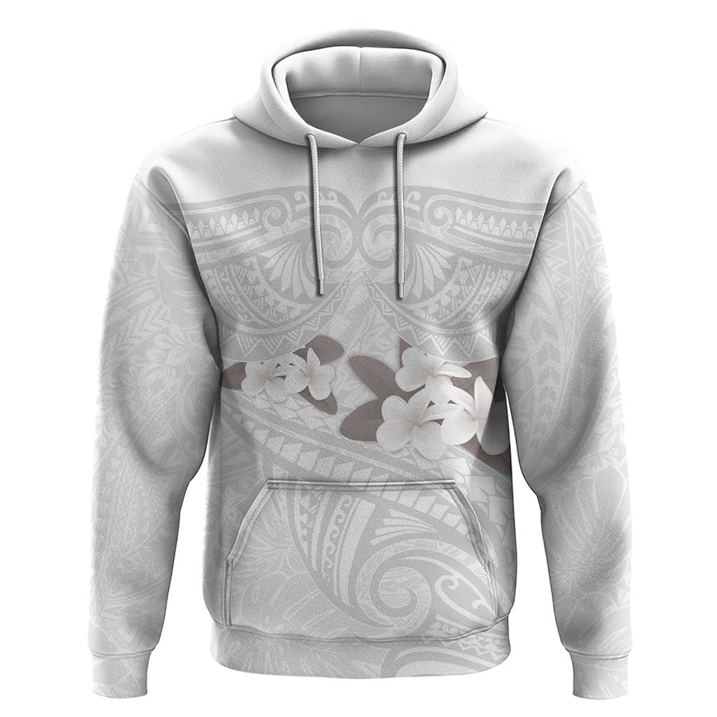 White Polynesia Hoodie Tribal Pattern Tropical Frangipani LT14 Pullover Hoodie White - Polynesian Pride