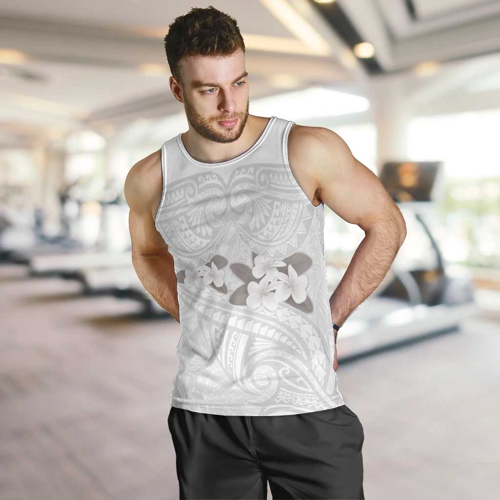 White Polynesia Men Tank Top Tribal Pattern Tropical Frangipani LT14 White - Polynesian Pride
