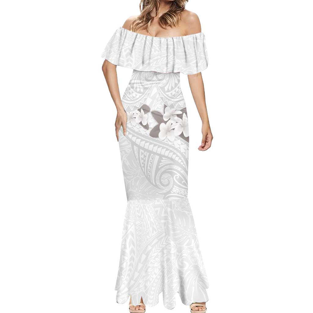 White Polynesia Mermaid Dress Tribal Pattern Tropical Frangipani