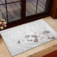 White Polynesia Rubber Doormat Tribal Pattern Tropical Frangipani