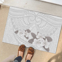 White Polynesia Rubber Doormat Tribal Pattern Tropical Frangipani