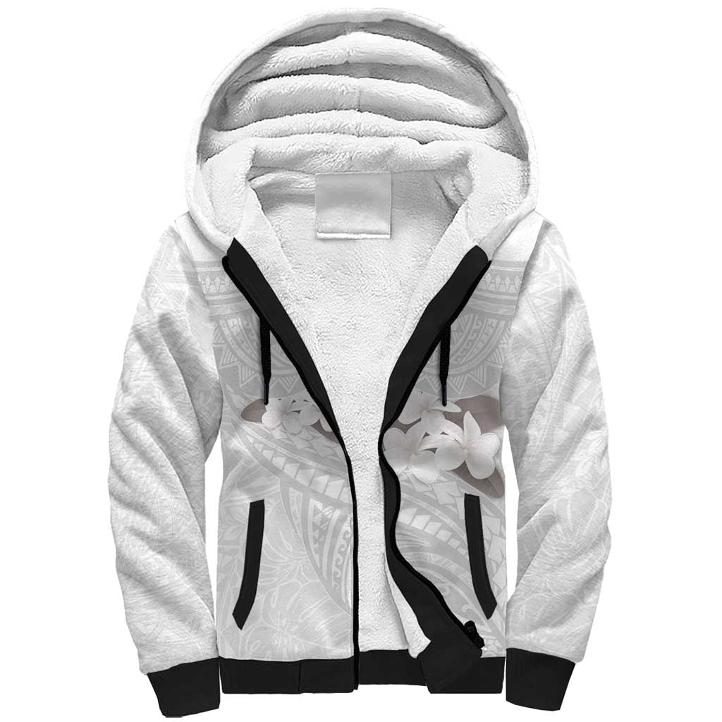 White Polynesia Sherpa Hoodie Tribal Pattern Tropical Frangipani LT14 Unisex White - Polynesian Pride