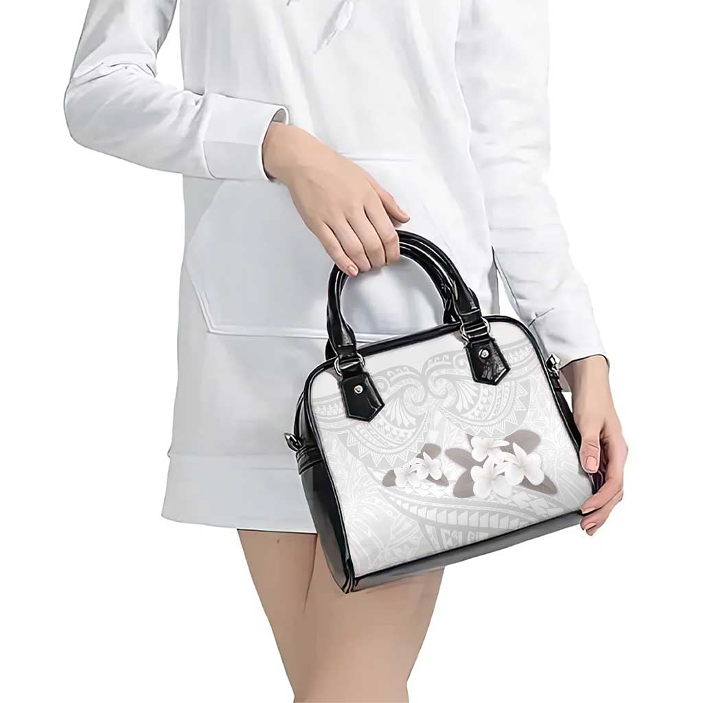 White Polynesia Shoulder Handbag Tribal Pattern Tropical Frangipani