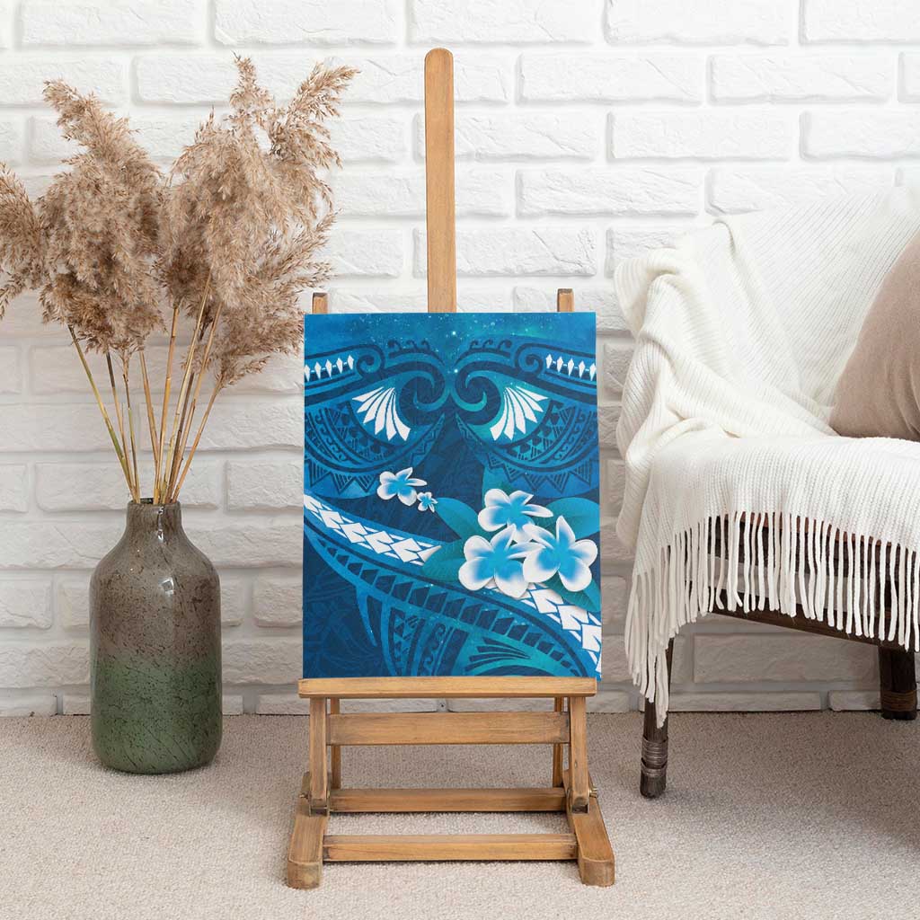 Blue Polynesia Canvas Wall Art Tribal Pattern Tropical Frangipani