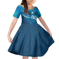 Blue Polynesia Family Matching Long Sleeve Bodycon Dress and Hawaiian Shirt Tribal Pattern Tropical Frangipani LT14 Daughter's Dress Blue - Polynesian Pride