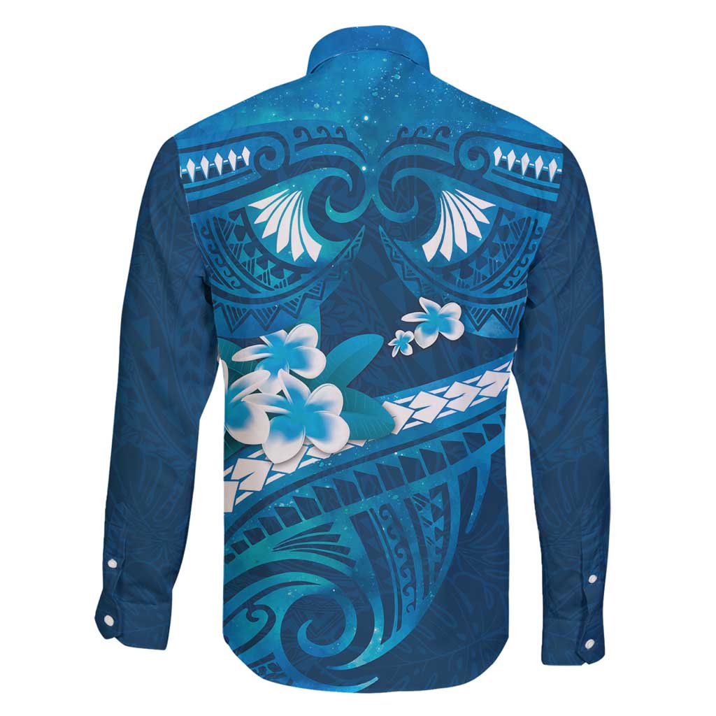 Blue Polynesia Family Matching Long Sleeve Bodycon Dress and Hawaiian Shirt Tribal Pattern Tropical Frangipani LT14 - Polynesian Pride