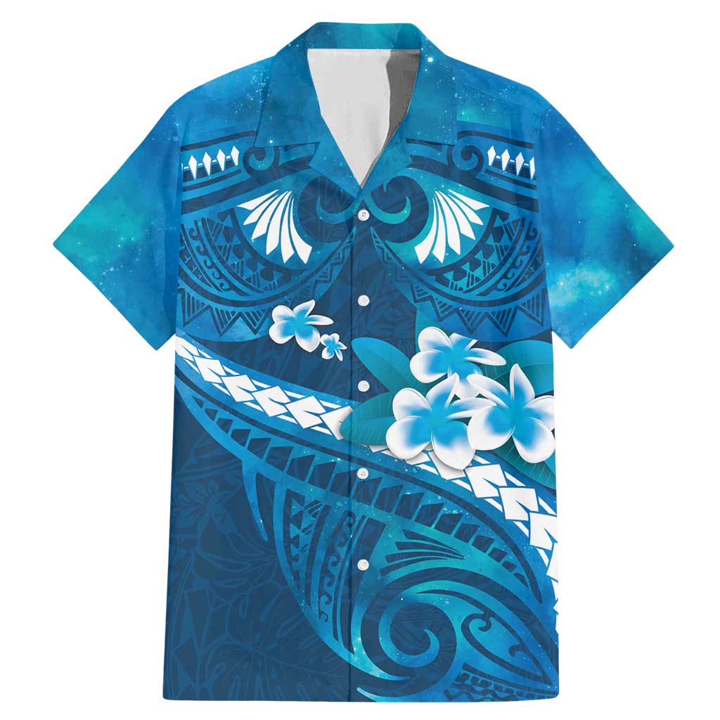 Blue Polynesia Family Matching Mermaid Dress and Hawaiian Shirt Tribal Pattern Tropical Frangipani LT14 Dad's Shirt - Short Sleeve Blue - Polynesian Pride