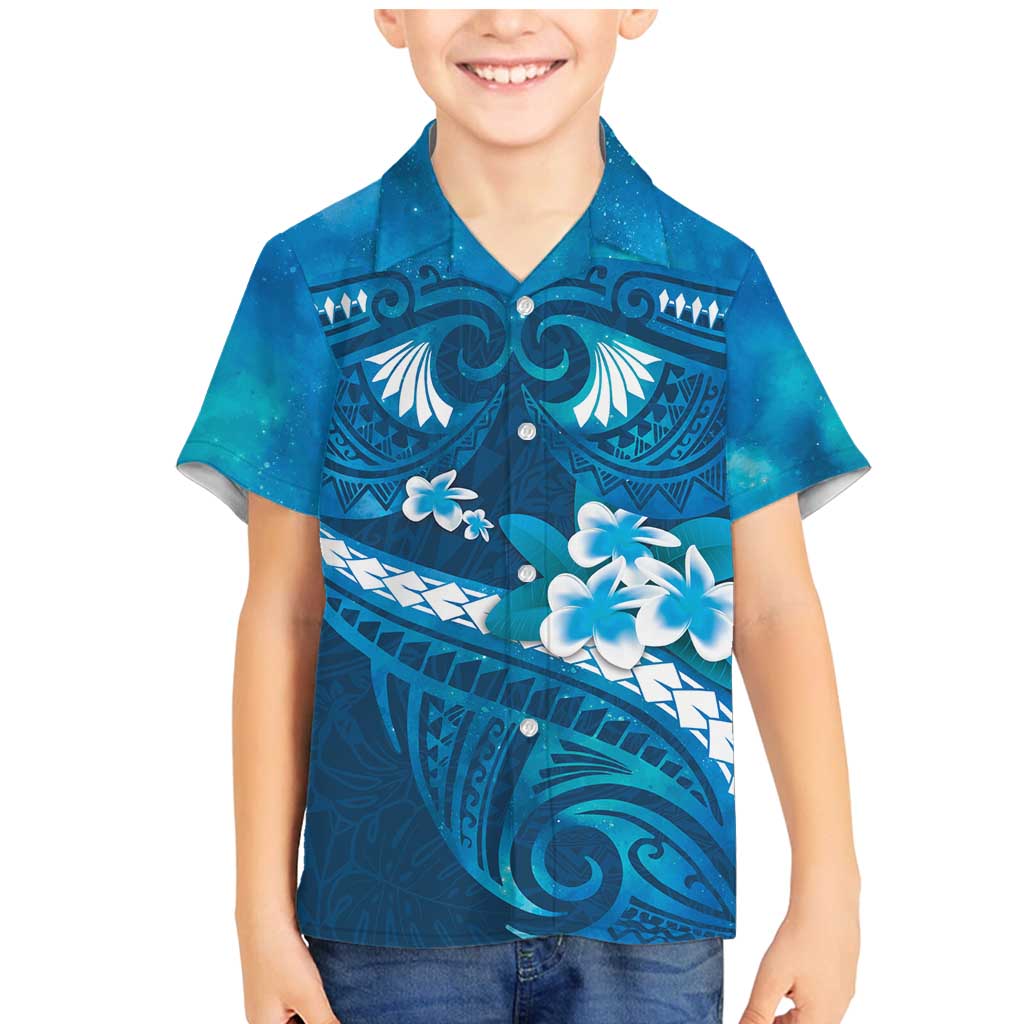 Blue Polynesia Family Matching Mermaid Dress and Hawaiian Shirt Tribal Pattern Tropical Frangipani LT14 Son's Shirt Blue - Polynesian Pride